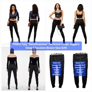 PINKO Italy “Ramificazione” Tech Cargo Joggers Deep Chocolate Brown Size 8/M